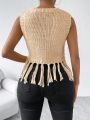 SHEIN Essnce Fringe Trim Crop Sweater Vest