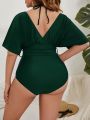 Plus Solid Belted One Piece Swimsuit