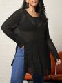 SHEIN CURVE+ Plus Size Sheer Side Split Top With No Bra Included