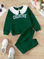 SHEIN Kids CHARMNG 2pcs/Set Toddler Girls' Casual Color Block Doll Collar Sweatshirt With Pants For Fall And Winter