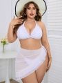 SHEIN Swim Chicsea Plus Size Women'S Halterneck Lace-Up Swimsuit 3-Piece Suit