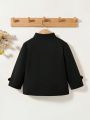 SHEIN Baby Boys' Vintage Style Mixed Color Loose Fit Woolen Coat With Stand Collar For Cold Weather