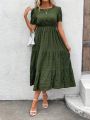 Women'S Round Neck Short Sleeve Ruffle Hem Dress