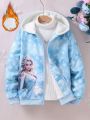 SHEIN Kids SPRTY Girls' Snowflake And Character Print Fleece Lined Hooded Jacket