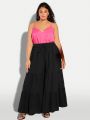 SHEIN CURVE+ Plus Size Women's Wide Leg Pants With Tie Waist And Ruffled Hem