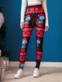 SHEIN X The Smurfs Cartoon & Christmas Print Leggings