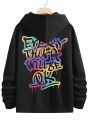 Men's Plus Size Fleece Hoodie With Slogan Printing