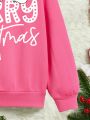 Girls' Leisure Christmas Pattern Long Sleeve Round Neck Sweatshirt Suitable For Autumn And Winter