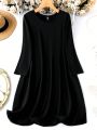 SHEIN LUNE Women's Plus Size Solid Color Round Neck Loose Casual T-shirt