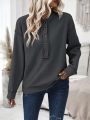 Women's Button Front Half Placket Long Sleeve Sweatshirt