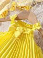 Infant Baby Girls' Solid Color Pleated Ruffle Hem Dress