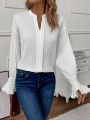 Women's Solid Color Drop Shoulder Ruffle Sleeve Blouse