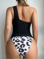 SHEIN Swim Classy Leopard Patterned Twisted & Cut-Out Detailed Tankini Swimsuit Set