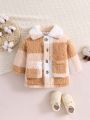 Baby Girl Plaid Pattern Double Pocket Teddy Jacket