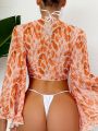 SHEIN Swim BohoFeel Women's Kimono Style Cover Up With Twisted Knot Design