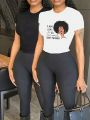 SHEIN Slayr 1pc Slogan & Figure Graphic Tee