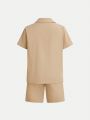 SHEIN Kids FANZEY Boys' Loose Fit Shawl Collar Short Sleeve Woven Blazer And Shorts Set