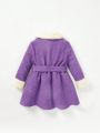 Cozy Cub Baby Girls' Plush Collar Long Sleeve Dress With Waist Belt And Hat 2pcs Set College Style