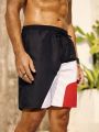 Men'S Color Blocking Drawstring Beach Shorts