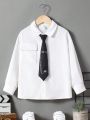 SHEIN Kids KDOMO Young Boy Flap Pocket Drop Shoulder Shirt With Necktie