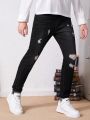 SHEIN Teen Boy Ripped Frayed Bleach Wash Jeans