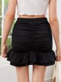 SHEIN Teen Girls Ruched Ruffle Hem Skirt