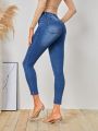 SHEIN LUNE Ladies' Fashionable Slim Fit Cropped Denim Pants That Goes With Everything