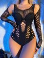 Hollow Out Fishnet Teddy Bodysuit Without Liner