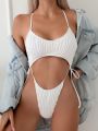 Women's Hollow Out Halter Neck One Piece Swimsuit
