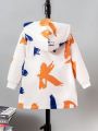 Young Boy Letter Graphic Teddy Lined Hooded Coat