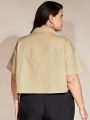 SHEIN BASICS Women'S Plus Size Color-Block Collar Double Pocket Shirt