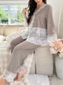 Maternity Lace Splicing Long Sleeve Pajama Set