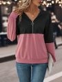 SHEIN LUNE Two Tone Half Zip Drop Shoulder Sweatshirt