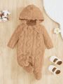 SHEIN Baby Girl Solid Teddy Hooded Jumpsuit