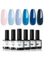 modelones Blue Gel Nail Polish - 6 Colors Blue Gel Polish Summer Sky Blue Barely Pink Nail Polish Soak Off Dark Navy Blue Gel Nail LED Gray Blue Nail Art French Manicure DIY Home Salon Gifts for Women