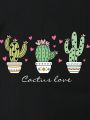 Plus Cactus & Letter Graphic Drop Shoulder Tee