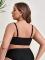 SHEIN Swim Basics Plus Size Women'S Solid Color Swimwear Top