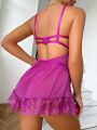 SHEIN Lace Transparent Backless Women's Sexy Lingerie Nightgown