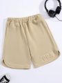 SHEIN Boys' Casual Letter 3d Embossed Pattern Knitted Shorts