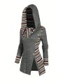 Women's Hooded T-Shirt With Stripes And Prints