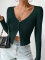 SHEIN Frenchy Ribbed Knit Button Front Cardigan