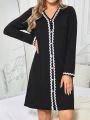 Women's Long Sleeve Single Breasted Homewear Dress