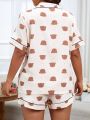 Loose And Comfortable Cartoon Bear Printed Pajamas And Shorts Homewear Set