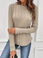 SHEIN LUNE Solid Color Ribbed Casual Women's Sweater