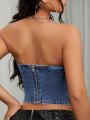 SHEIN ICON Women'S Vintage Denim Strapless Top