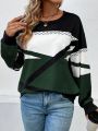 Women's Geometric Pattern Round Neck Sweatshirt