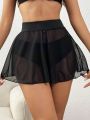 SHEIN Swim Basics 1pc Solid Color High Waist Cover Up Skirt