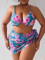 SHEIN Swim Vcay Plus Size Floral Print Three-Piece Swimsuit With Separated Design