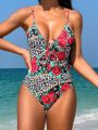 SHEIN Swim Vcay Women'S One-Piece Swimsuit With Leopard & Floral Print