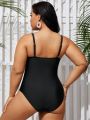 Ladies' Solid Color Pearl Straps Plus Size One-Piece Swimsuit